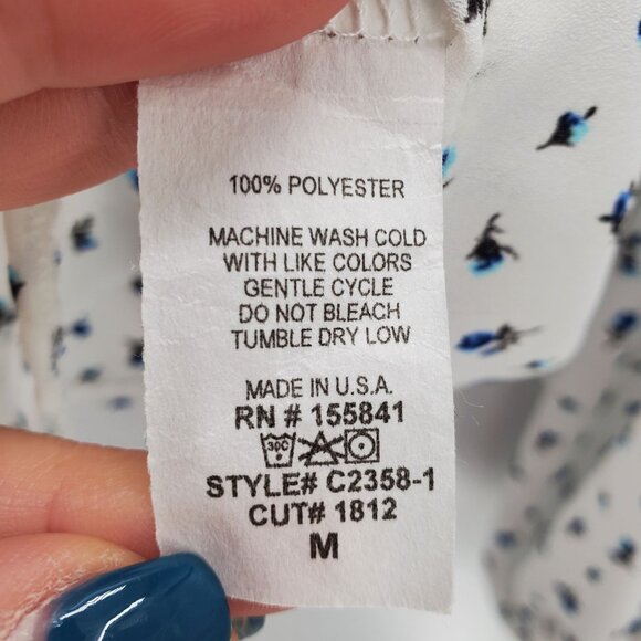 Windsor Sheer Tie Front Blouse M White Blue Floral Crop Top Boho Festival - Picture 10 of 14